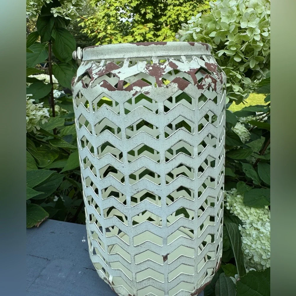 Home Rustic Metal Lantern with Chevron Design